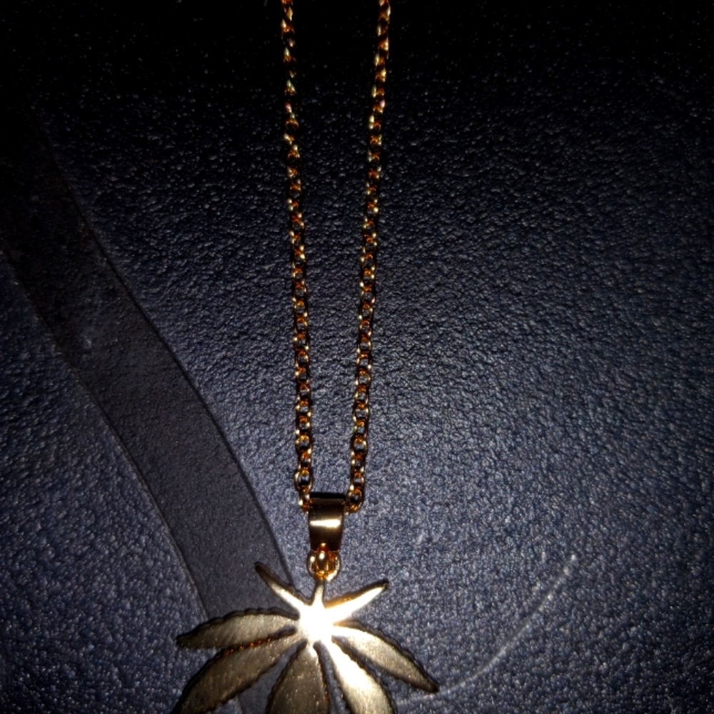 20 inch 24k Gold Chain w/ weed leaf charm